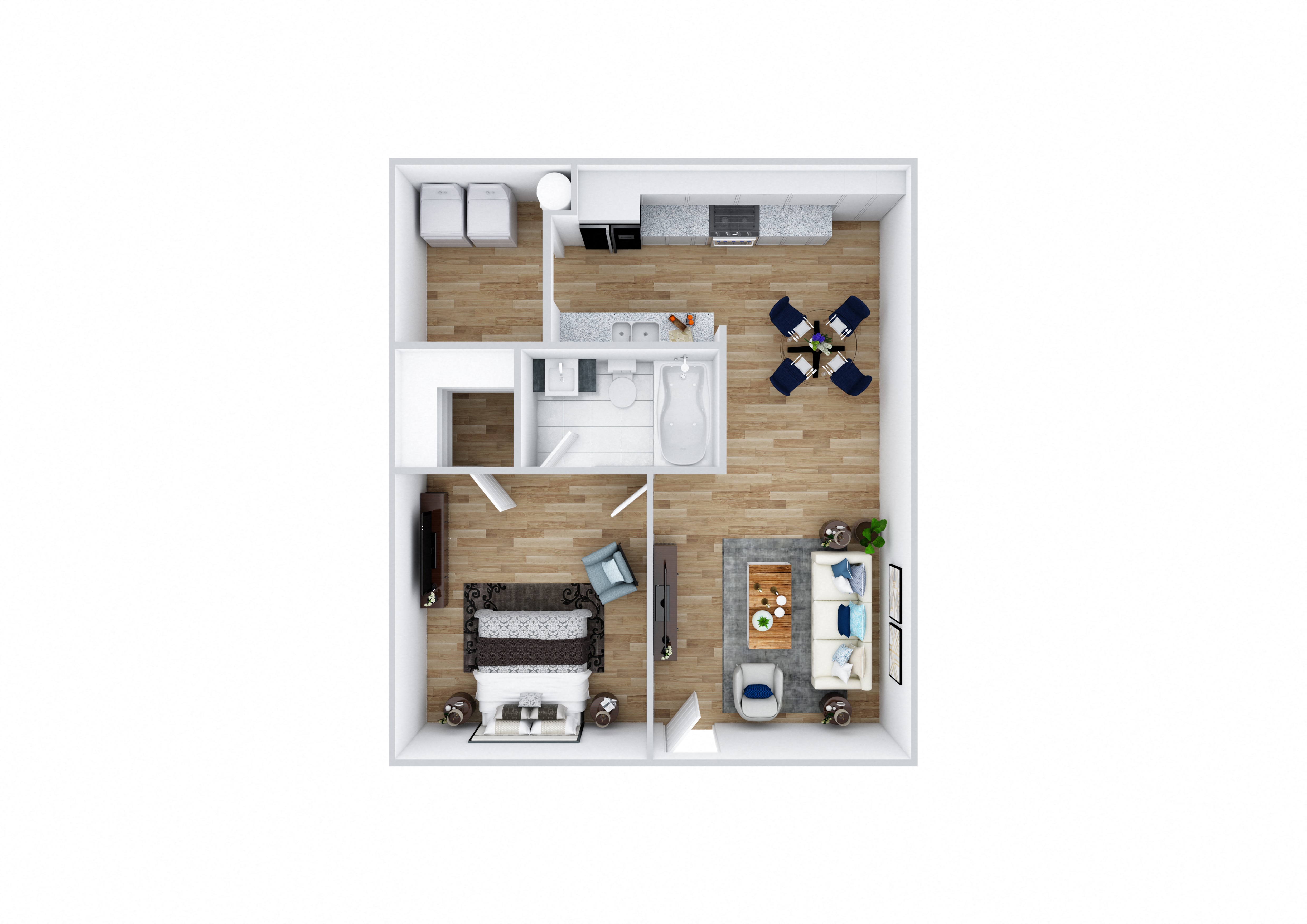 Floor plan for 1 bed, 1 bath, 616 sqft